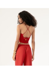 Blusa Cropped Linen Blend Vermelho