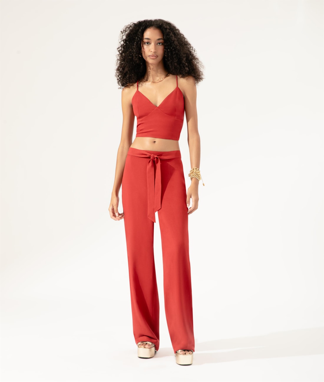 Blusa Cropped Linen Blend Vermelho