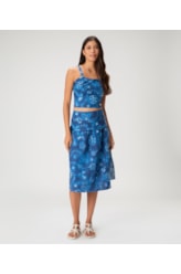 Blusa Cropped Linen Print Azul Bic