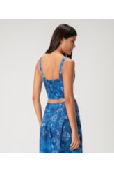 Blusa Cropped Linen Print Azul Bic