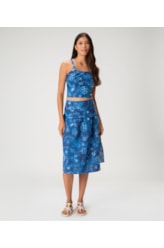 Blusa Cropped Linen Print Azul Bic