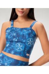 Blusa Cropped Linen Print Azul Bic