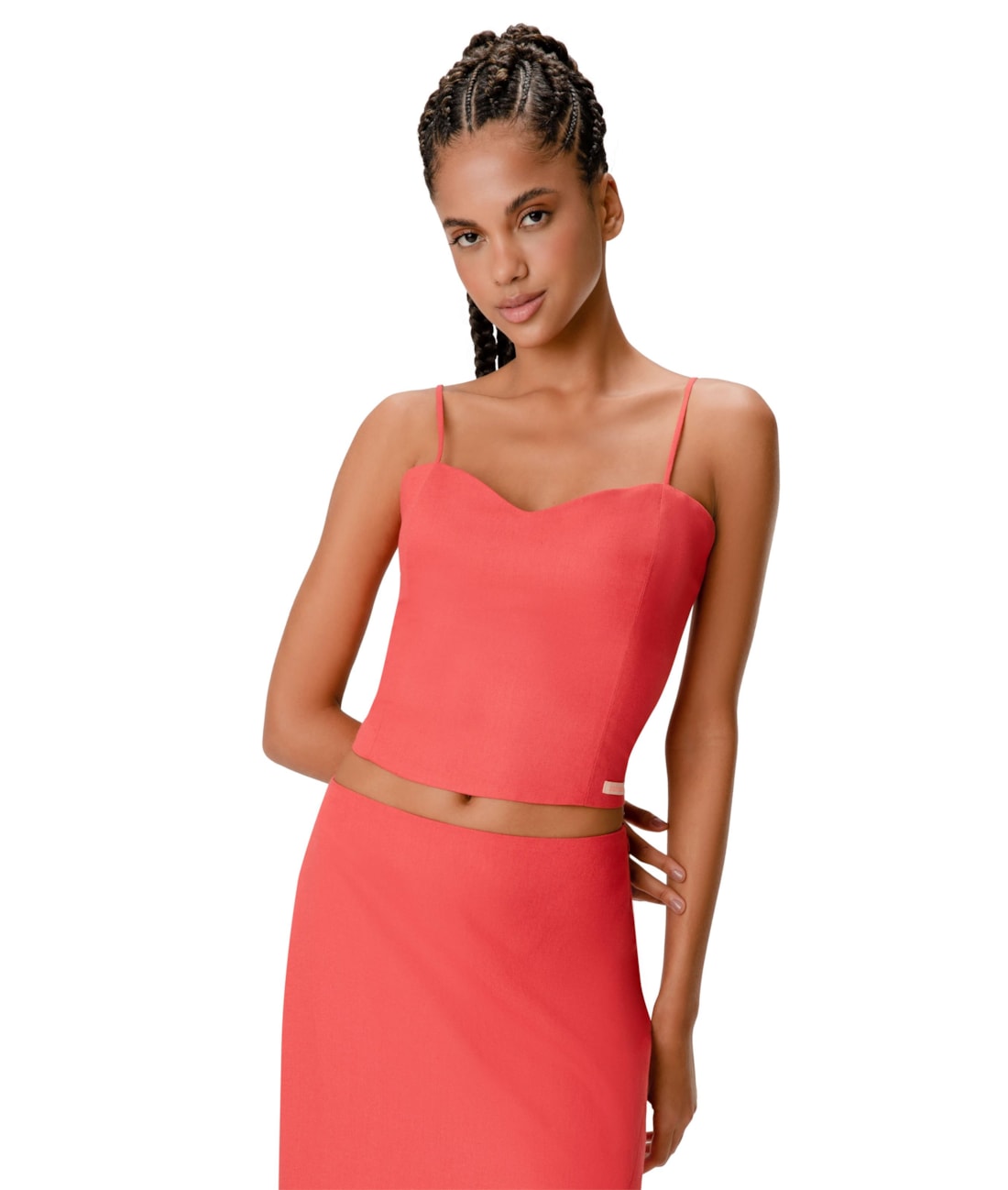 Blusa Cropped Social Linho Vermelho