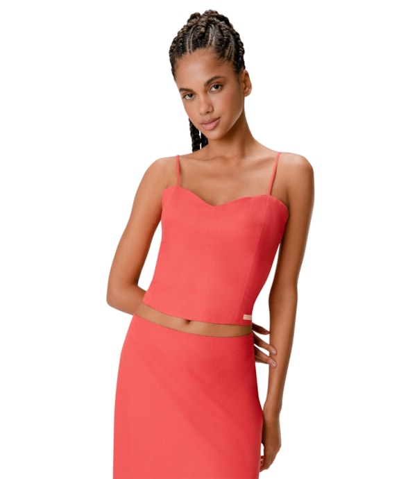 Blusa Cropped Social Linho Vermelho