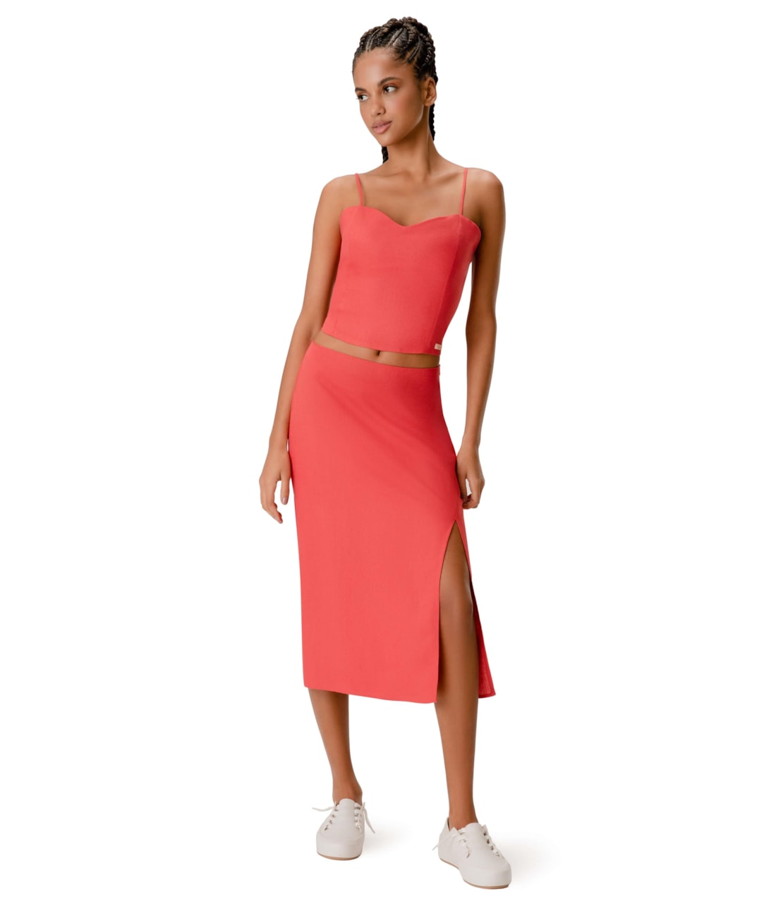 Blusa Cropped Social Linho Vermelho