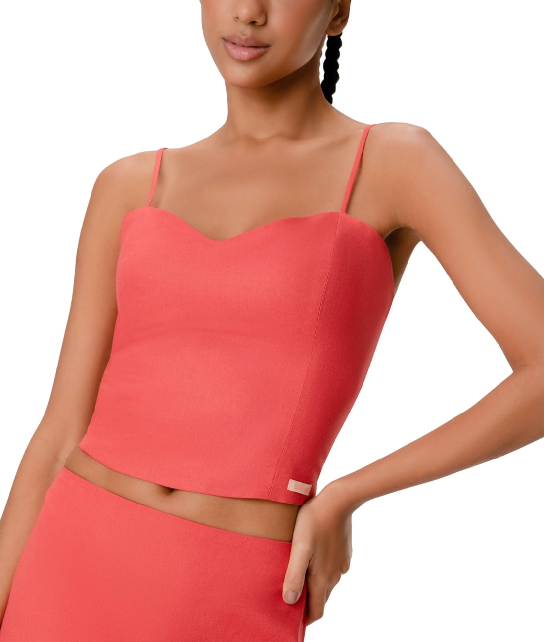 Blusa Cropped Social Linho Vermelho
