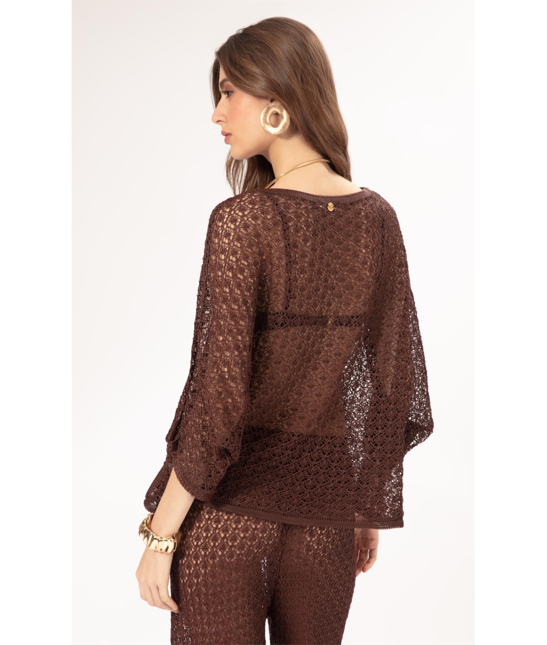 Blusa Dec v Tricot Nice Marrom