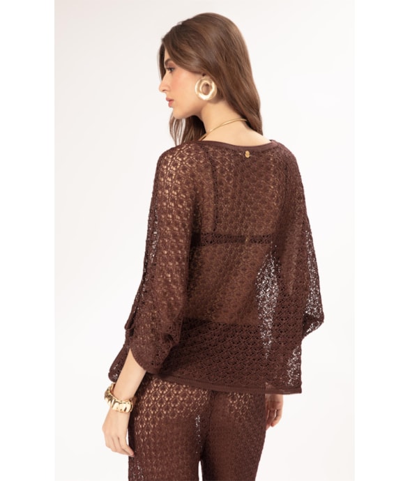 Blusa Dec v Tricot Nice Marrom