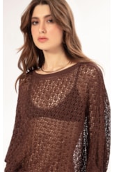 Blusa Dec v Tricot Nice Marrom