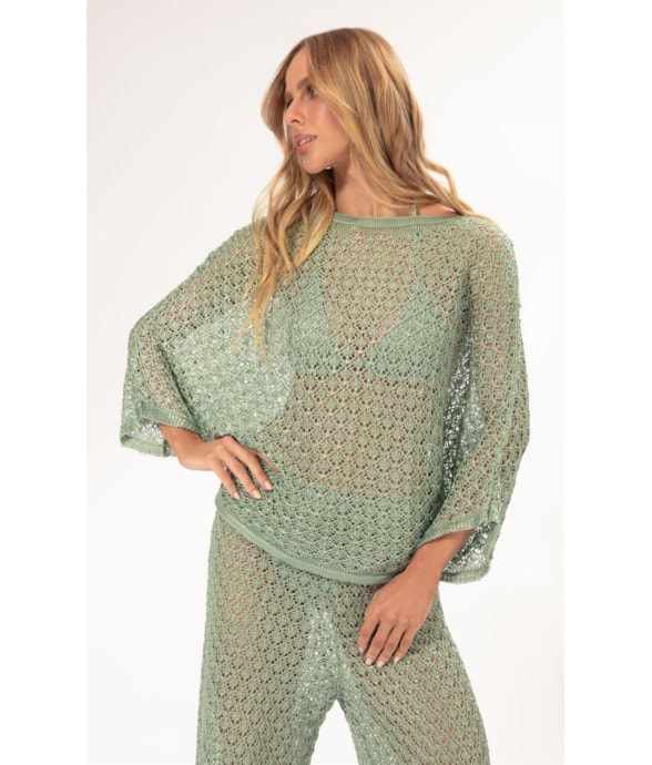 Blusa Dec v Tricot Nice Verde Maca