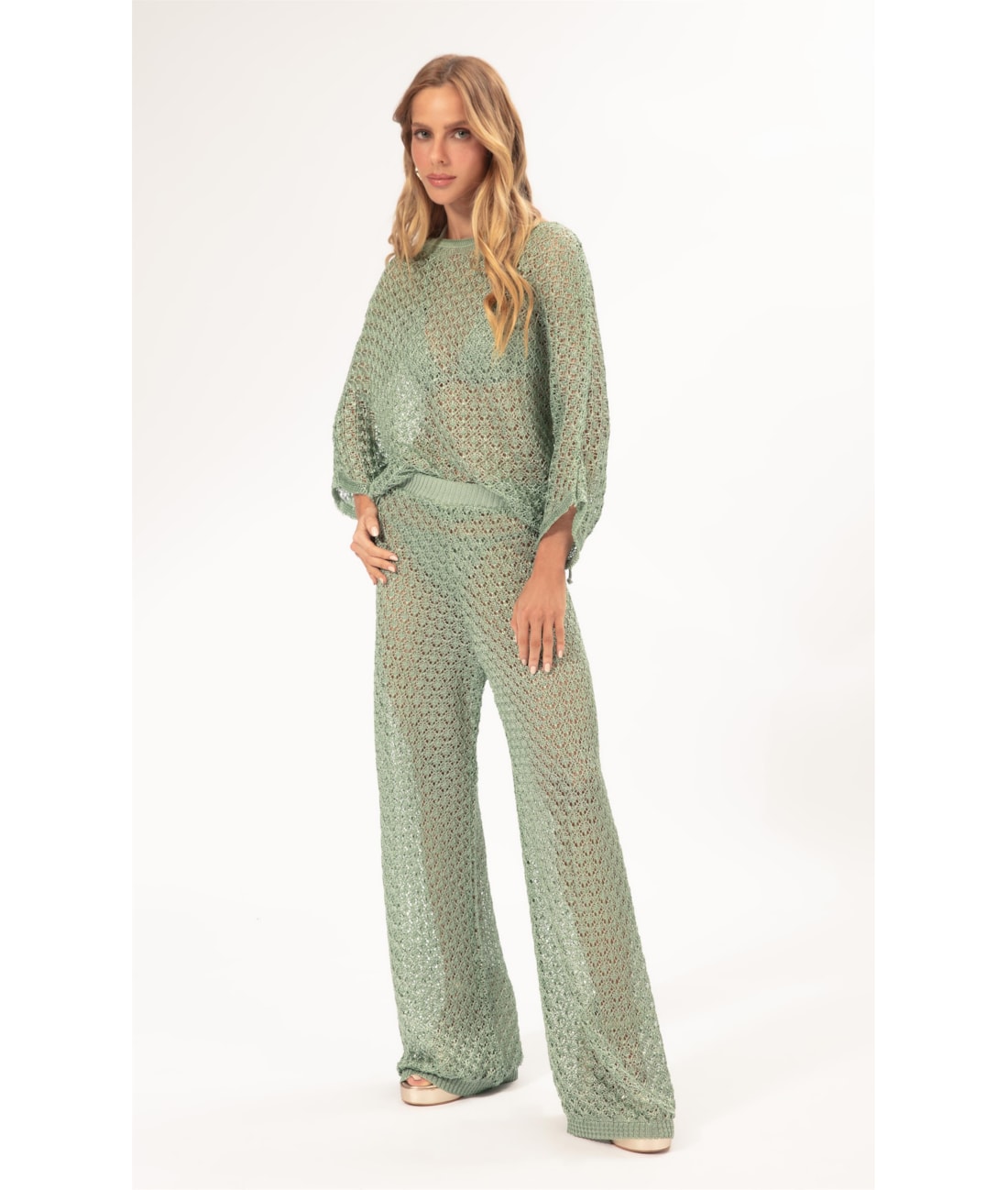 Blusa Dec v Tricot Nice Verde Maca