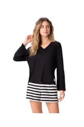 Blusa Decote v Tricot Stripes Preto