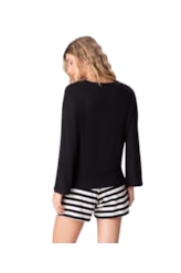 Blusa Decote v Tricot Stripes Preto