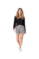 Blusa Decote v Tricot Stripes Preto