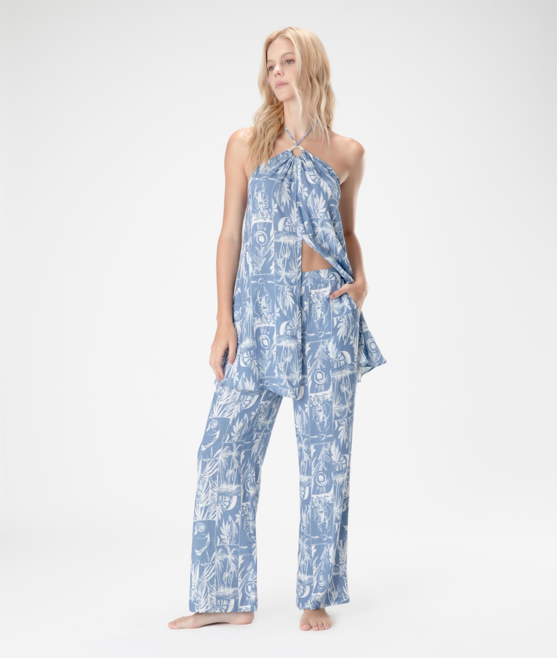 Blusa Fenda Oceanica Azul Seco