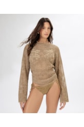 Blusa Flor Jacquard Areia