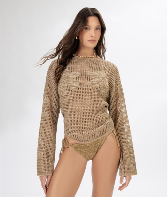 Blusa Flor Jacquard Areia