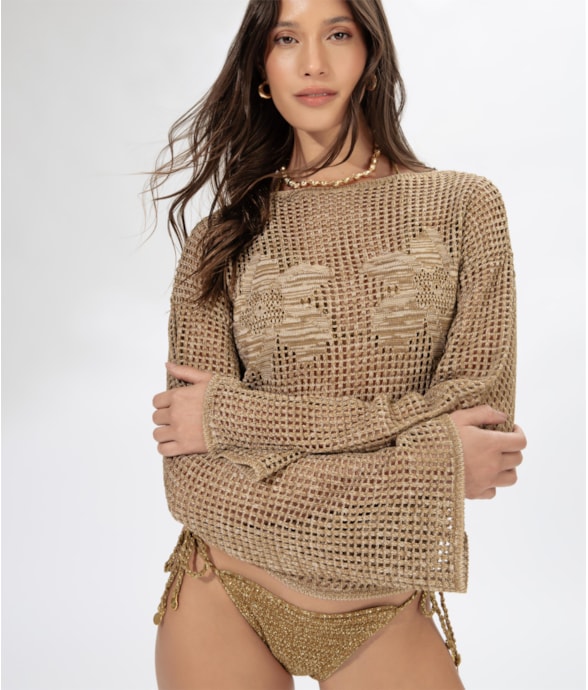 Blusa Flor Jacquard Areia
