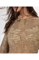 Blusa Flor Jacquard Areia