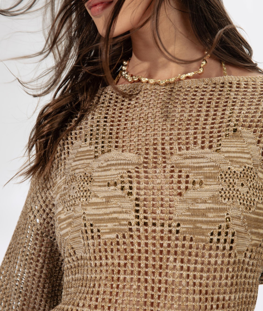 Blusa Flor Jacquard Areia