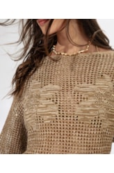 Blusa Flor Jacquard Areia