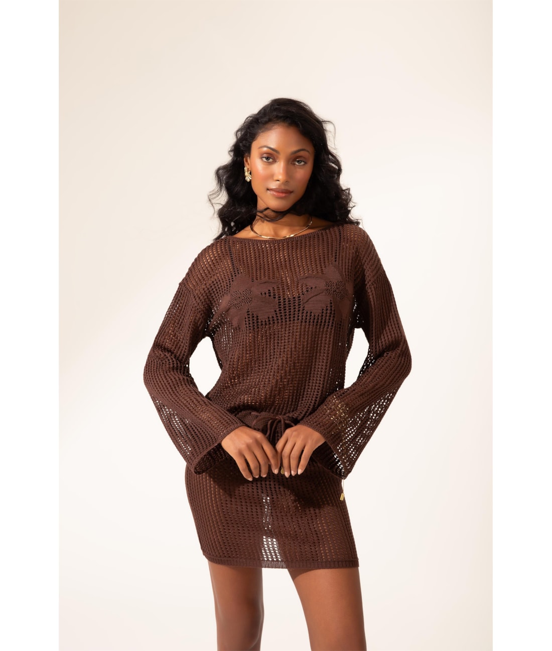 Blusa Flor Jacquard Marrom