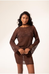 Blusa Flor Jacquard Marrom