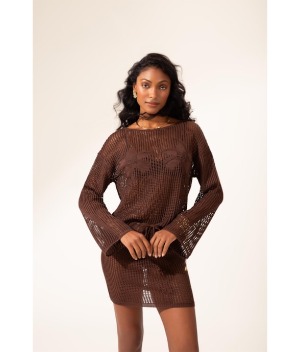 Blusa Flor Jacquard Marrom