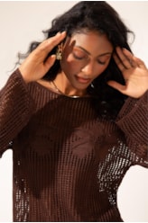 Blusa Flor Jacquard Marrom