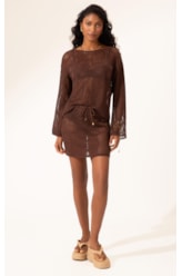 Blusa Flor Jacquard Marrom