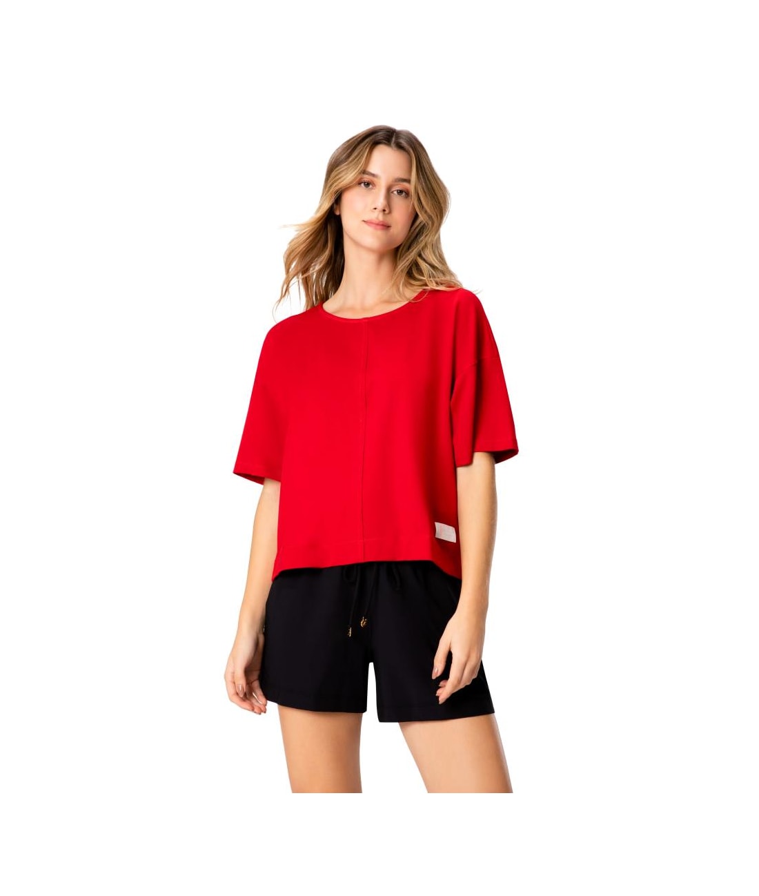 Blusa Holiday Moletinho Recorte Cereja