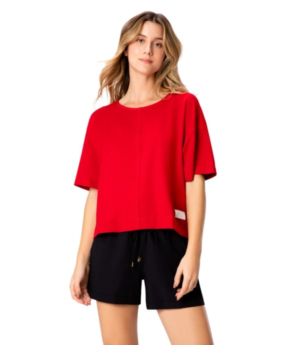 Blusa Holiday Moletinho Recorte Cereja