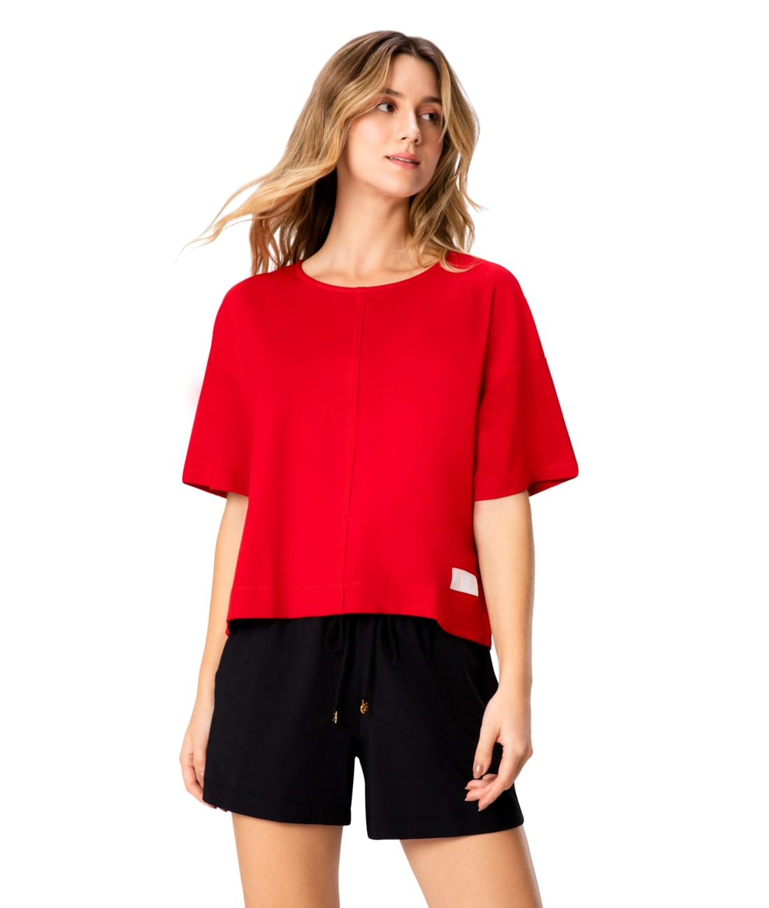 Blusa Holiday Moletinho Recorte Cereja