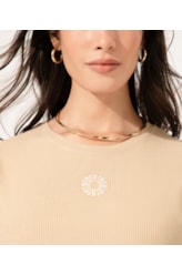 Blusa Malha Manga Curta  Areia