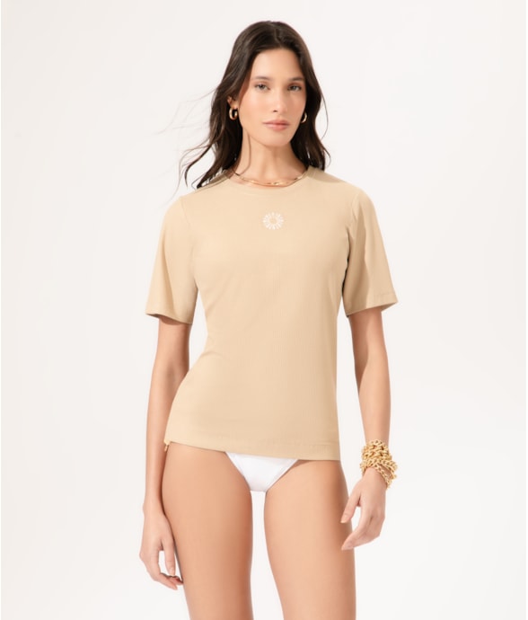 Blusa Malha Manga Curta  Areia