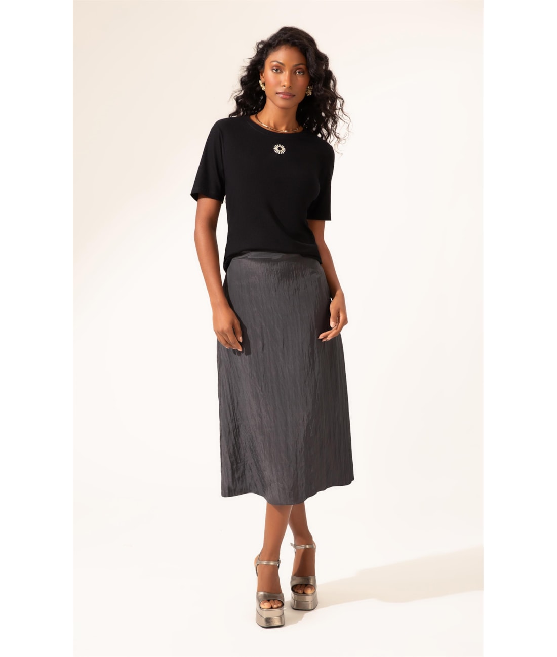 Blusa Malha Manga Curta Preto