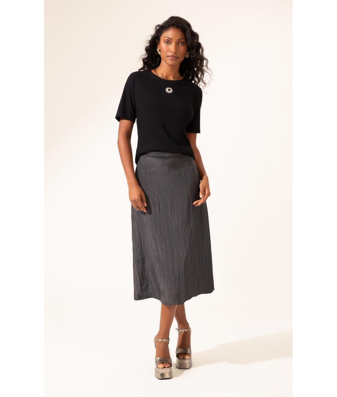 Blusa Malha Manga Curta Preto