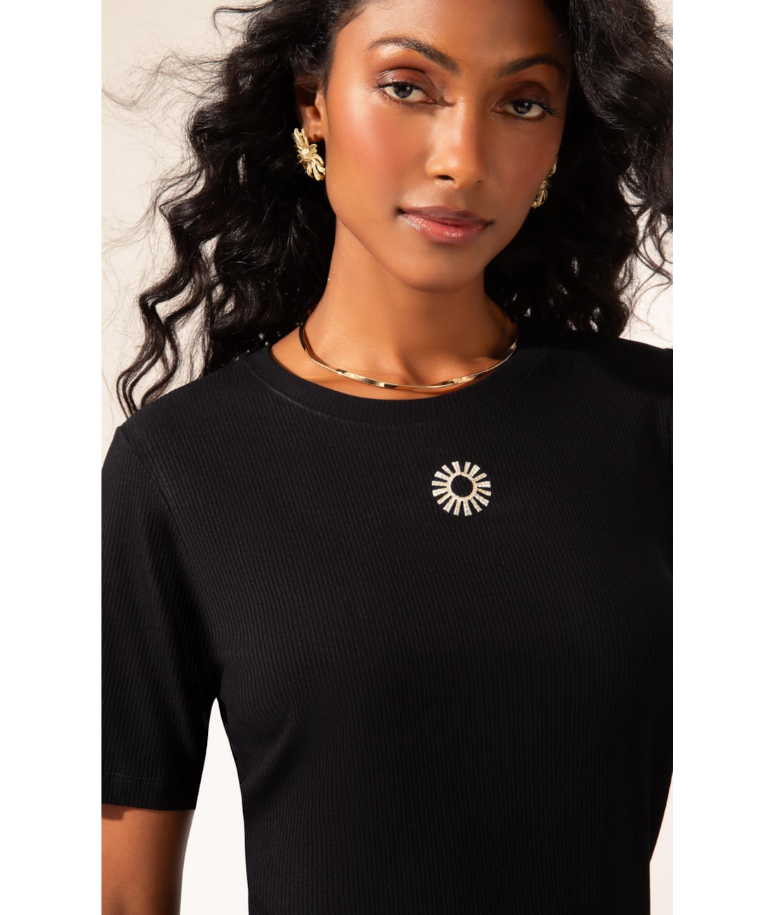 Blusa Malha Manga Curta Preto