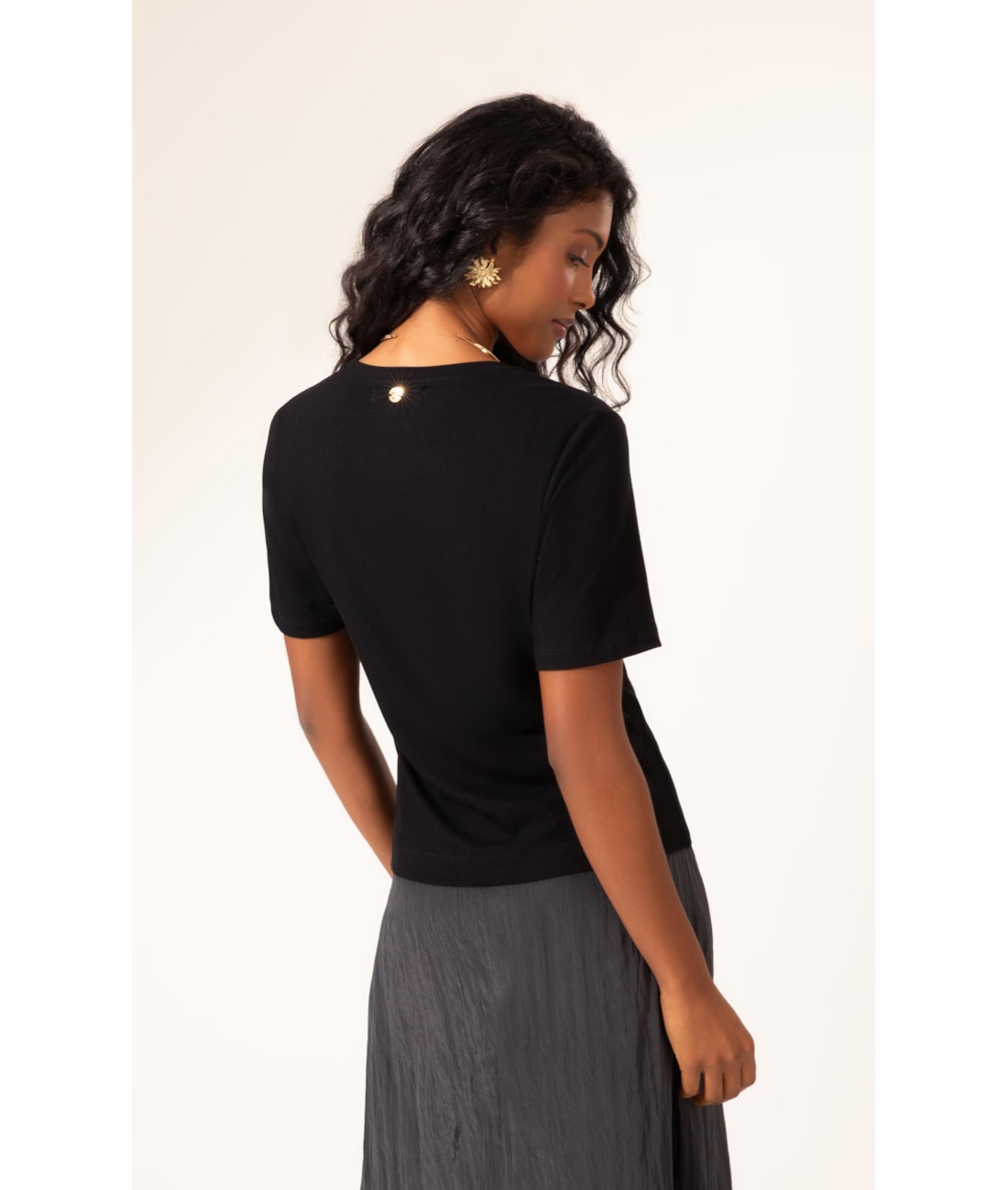Blusa Malha Manga Curta Preto