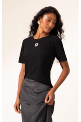 Blusa Malha Manga Curta Preto