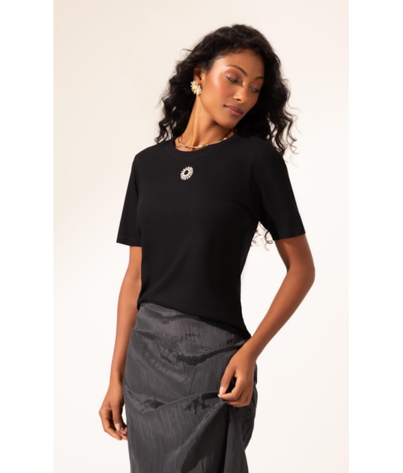 Blusa Malha Manga Curta Preto