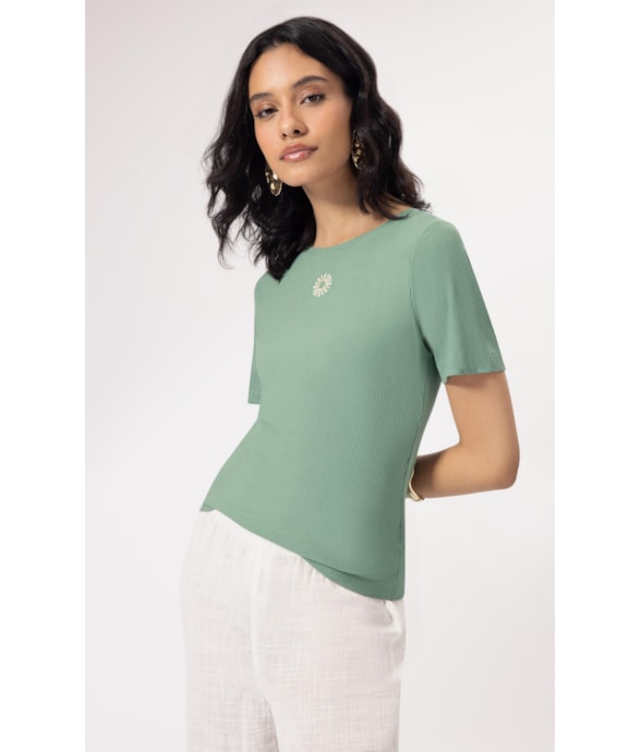 Blusa Malha Manga Curta Verde Oliva