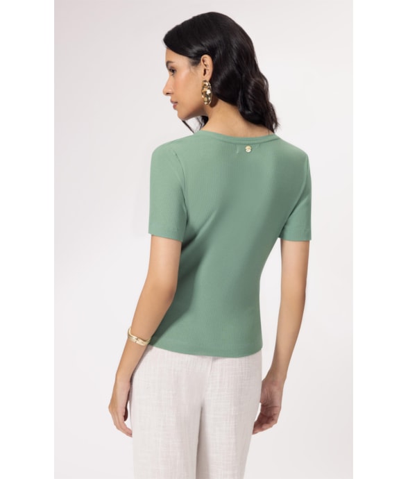 Blusa Malha Manga Curta Verde Oliva