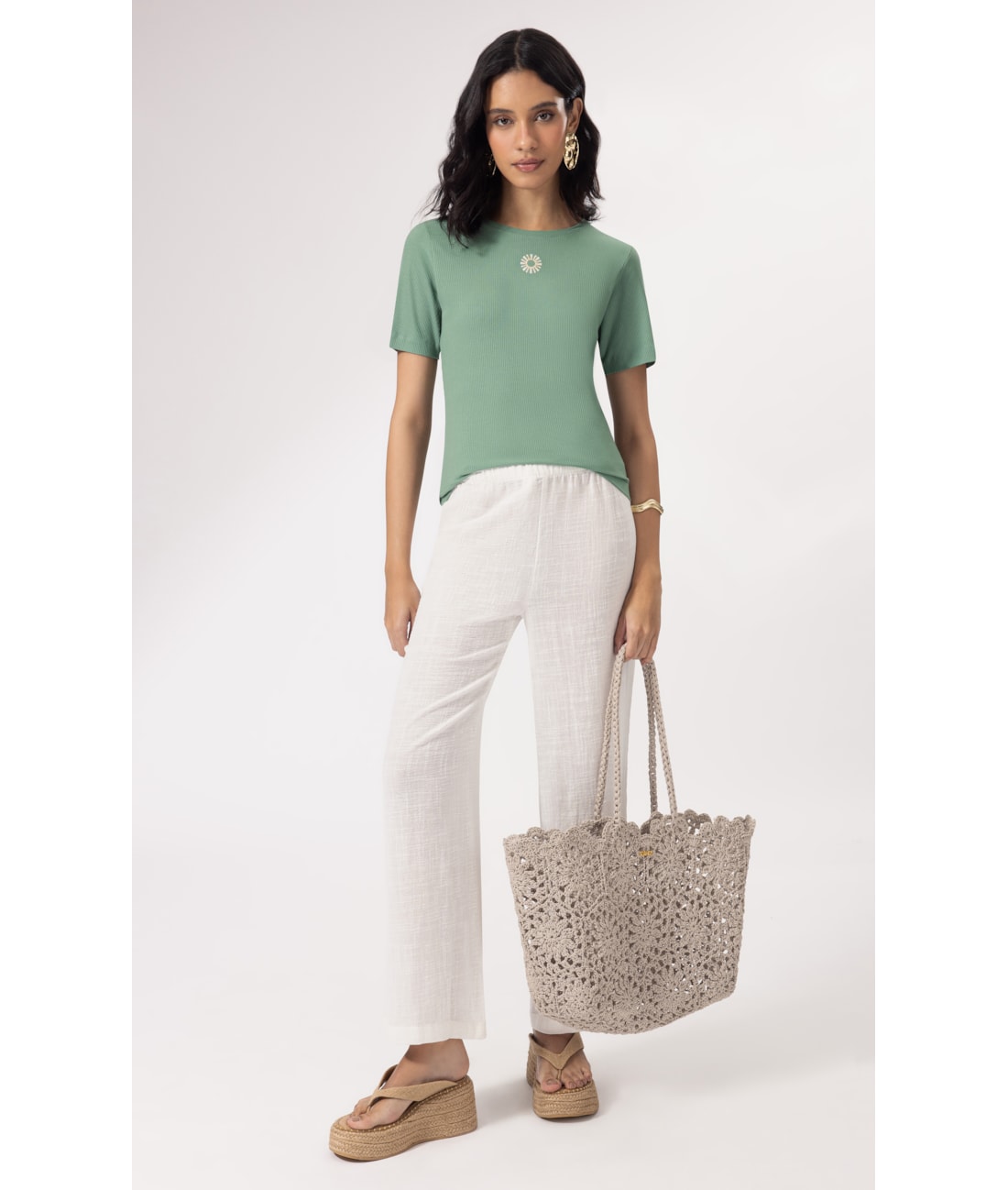 Blusa Malha Manga Curta Verde Oliva