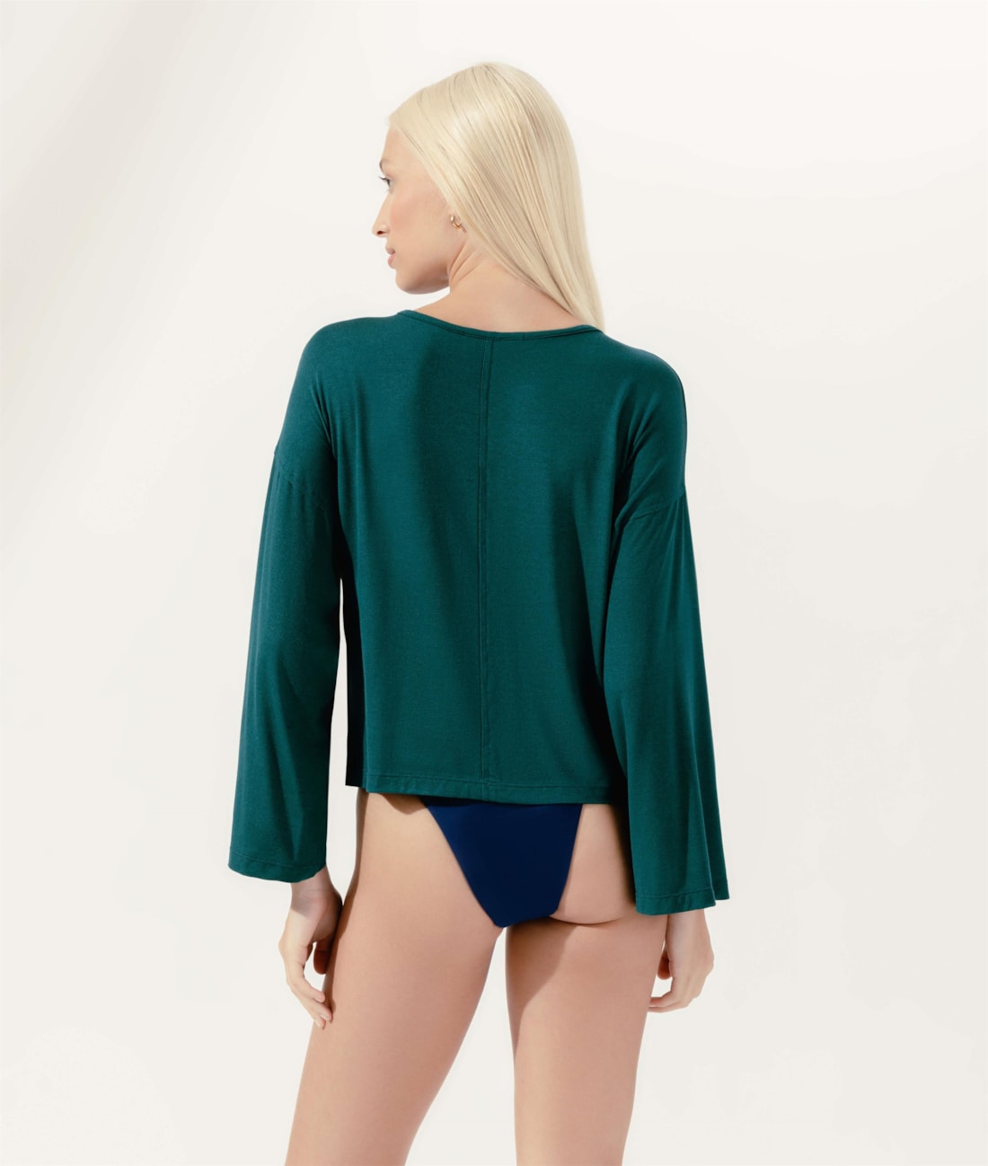 Blusa Manga Longa Malha Crepe Slim Verde Escuro
