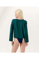 Blusa Manga Longa Malha Crepe Slim Verde Escuro