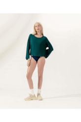 Blusa Manga Longa Malha Crepe Slim Verde Escuro