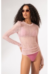 Blusa Manga Longa Mesh Lurex Rosê