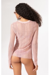 Blusa Manga Longa Mesh Lurex Rosê