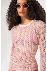Blusa Manga Longa Mesh Lurex Rosê